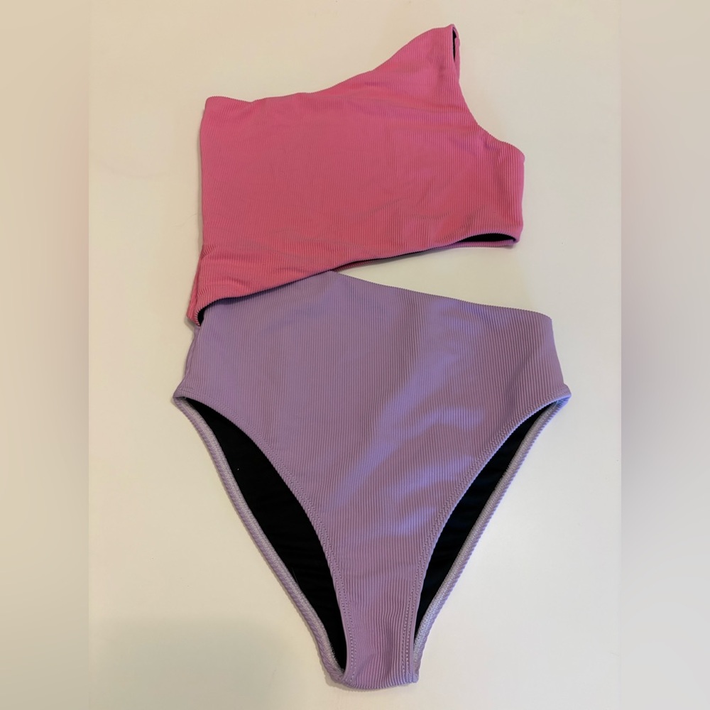 Beach Riot Pink & Lavender One-Shoulder One-Piece Swimsuit